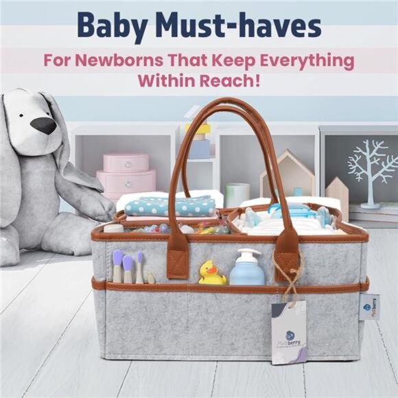 Large Baby Diaper Caddy Organizer Changing Table Basket Nursery Storage with Han - Picture 6 of 8